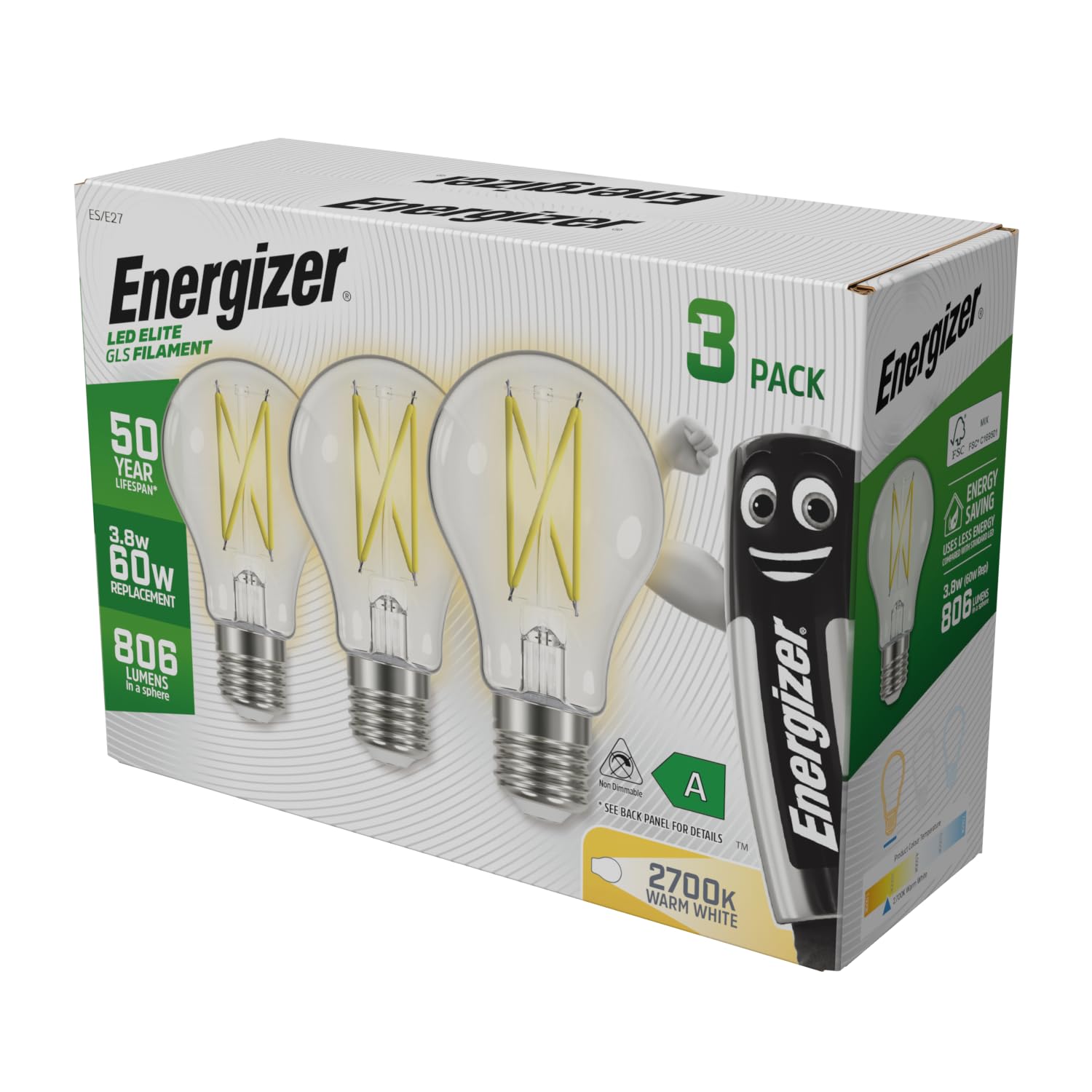 Energizer Ultra Efficient, 50 Year Life Span, E27 Edison Screw LED Light Bulbs - Image 2
