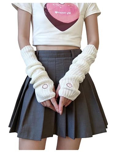 Verdusa Women's Y2k Arm Warmers Heart Knit Arm Sleeves Fingerless Gloves
