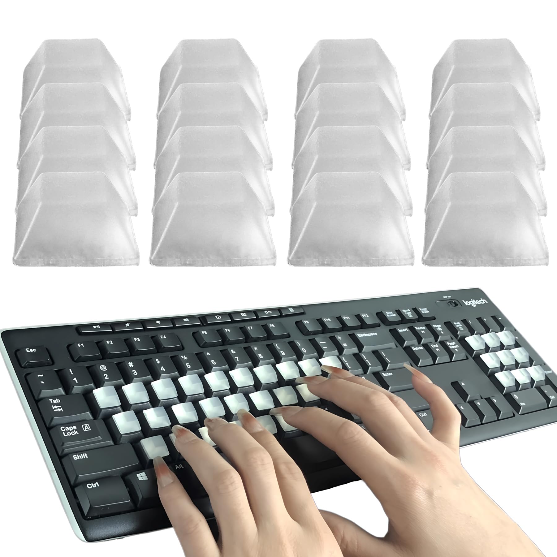 Raised Keyboard Sticker for Nail Art Adhesive Silicone Keycap Pad for Long Nails Suitable for Square Laptop Keyboard, Mice and Calculator Keycap Device (Square, 80 PCS)