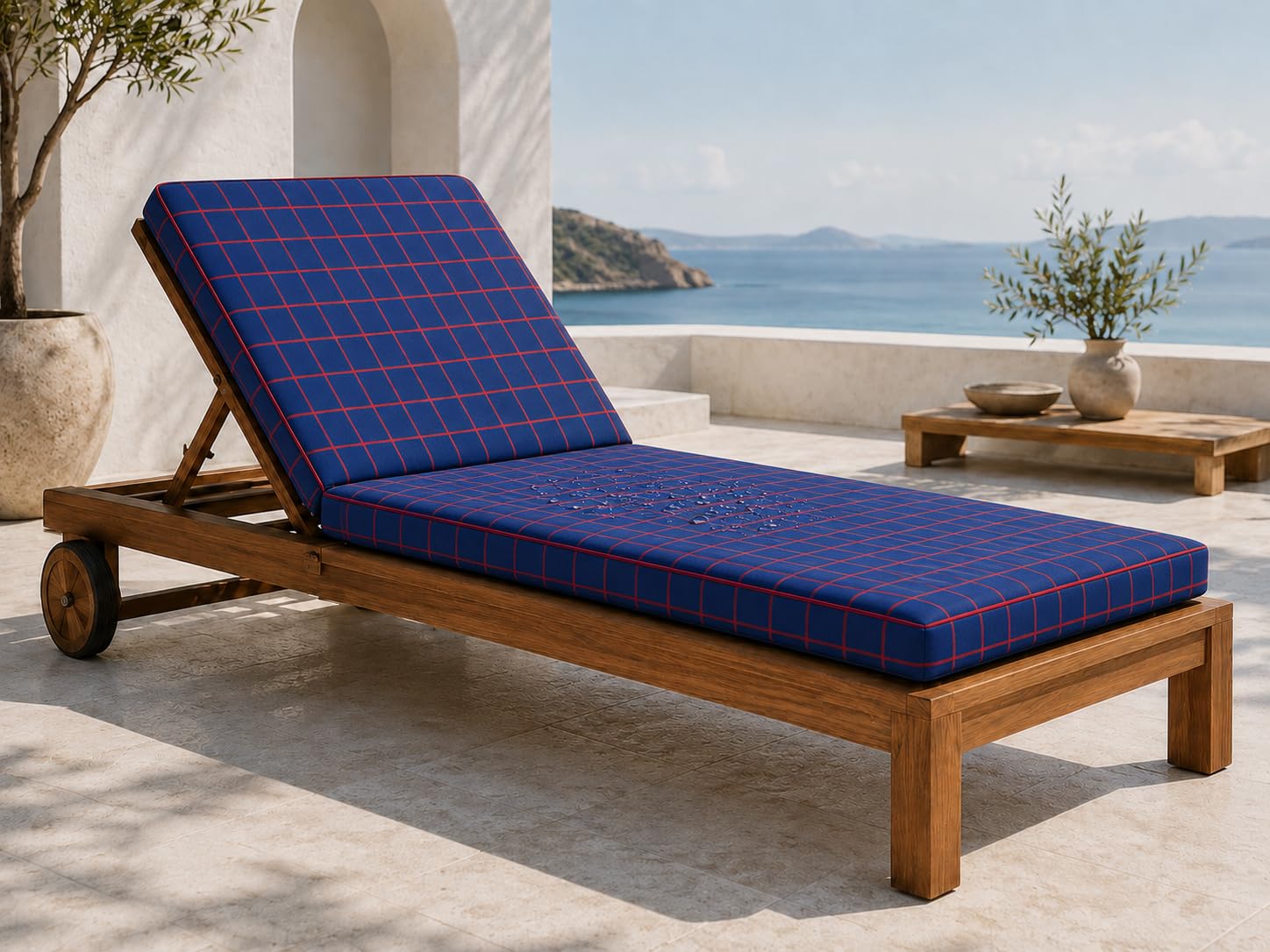 L S U Sun Lounger Cushion Waterproof Recliner Pad Removable Cover Zipper Outdoor Garden Deck Bed (Navy Check)