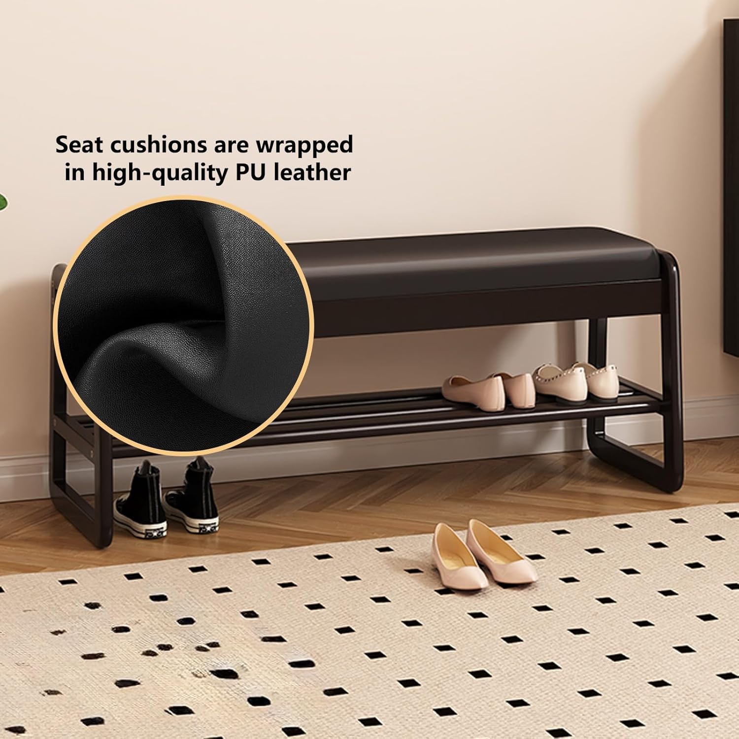 Shoe Rack Bench with Padded Cushion, Shoe Bench for Entry, Solid Wood Shoe Storage Bench, End of Bed Bench with Shelf, for Living Room, Bedroom, Bathroom, Entryway(Natural,22x13x17/55x34x45cm)