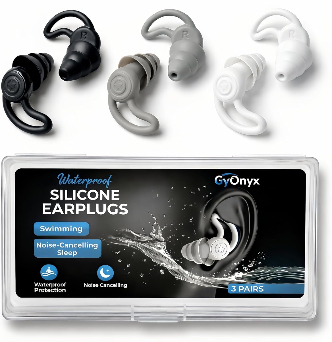 3 Pairs Soft Silicone Ear Plugs for Swimming & Sleeping, Waterproof Noise Reduction Earplugs for Snoring, Water Sports, Concert, Reusable Comfortable Swim Ear Plugs for Adults & Teens