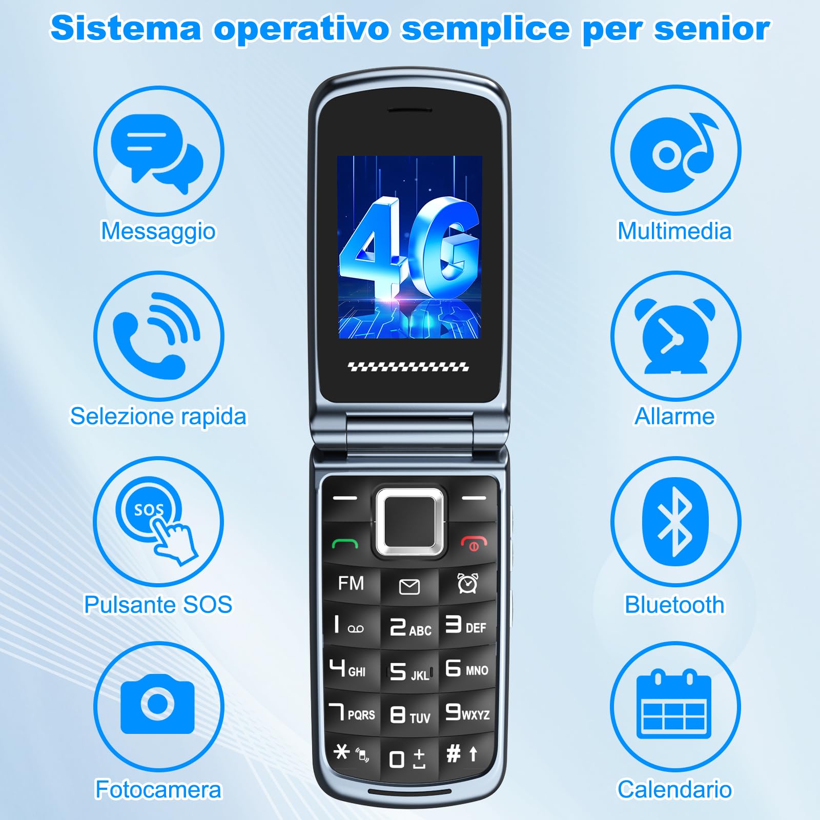 CHAKEYAKE 4G Telefono per Anziani, Cellulare per Anziani senza Contratto, Annuncio Vocale dei Tasti, Tasti grandi,Volume Elevato,Tasto SOS, Doppia SIM, Doppio Display 2,4 + 1,77", Grigio