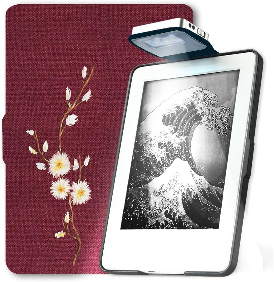 Young Me All New Kindle E-reader Rechargeable Led Light and Auto Wake/Sleep and Hand Strap Leather Cover/Case for Kindle 2016 6 inch 8th generation(Not Fit Kindle Paperwhite) Daisy