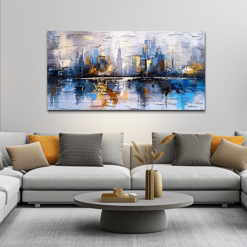 KELIYUAN Yellow And Blue Graffiti Wall Art Home Decoration Painting Large Abstract Urban Modern Oil Painting Printed Living Room Decoration And Bedroom Office Wall Decor Aesthetics 30 X 60 Inches