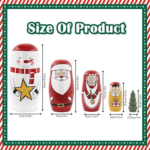 Miniatura 2 de Winterworm 5 unidades de muñeco de nieve de Papá Noel árbol de Navidad de anidación muñecas rusas de Navidad Matryoshka muñecas apilables de madera