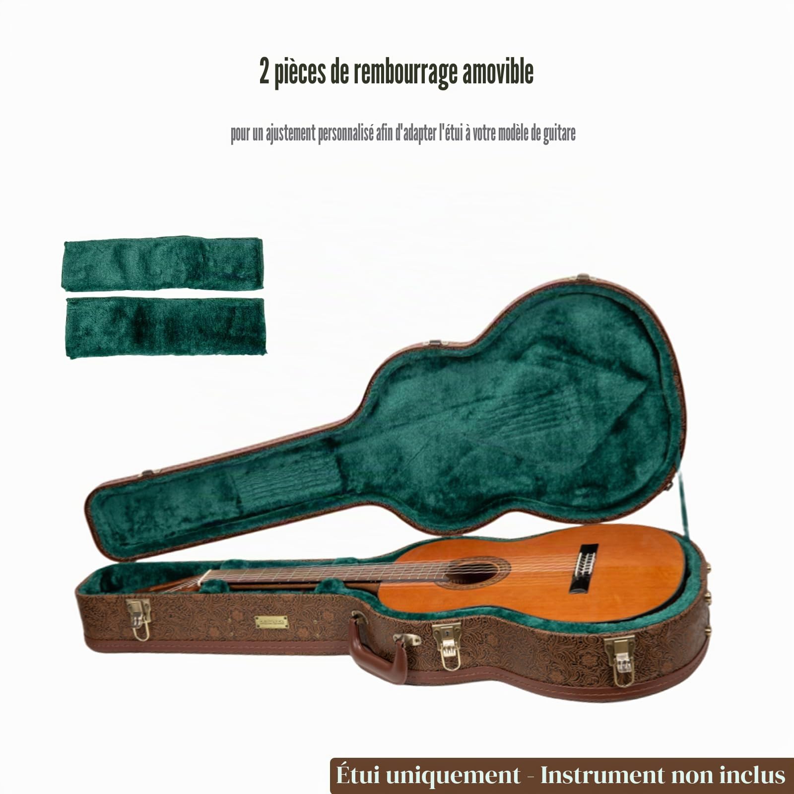 Crossrock Étui Rigide en Bois pour Guitare Classique 4/4 | Finition Cuir synthétique Blossom Brown, intérieur Velours Vert forêt, Serrure – Designer Series