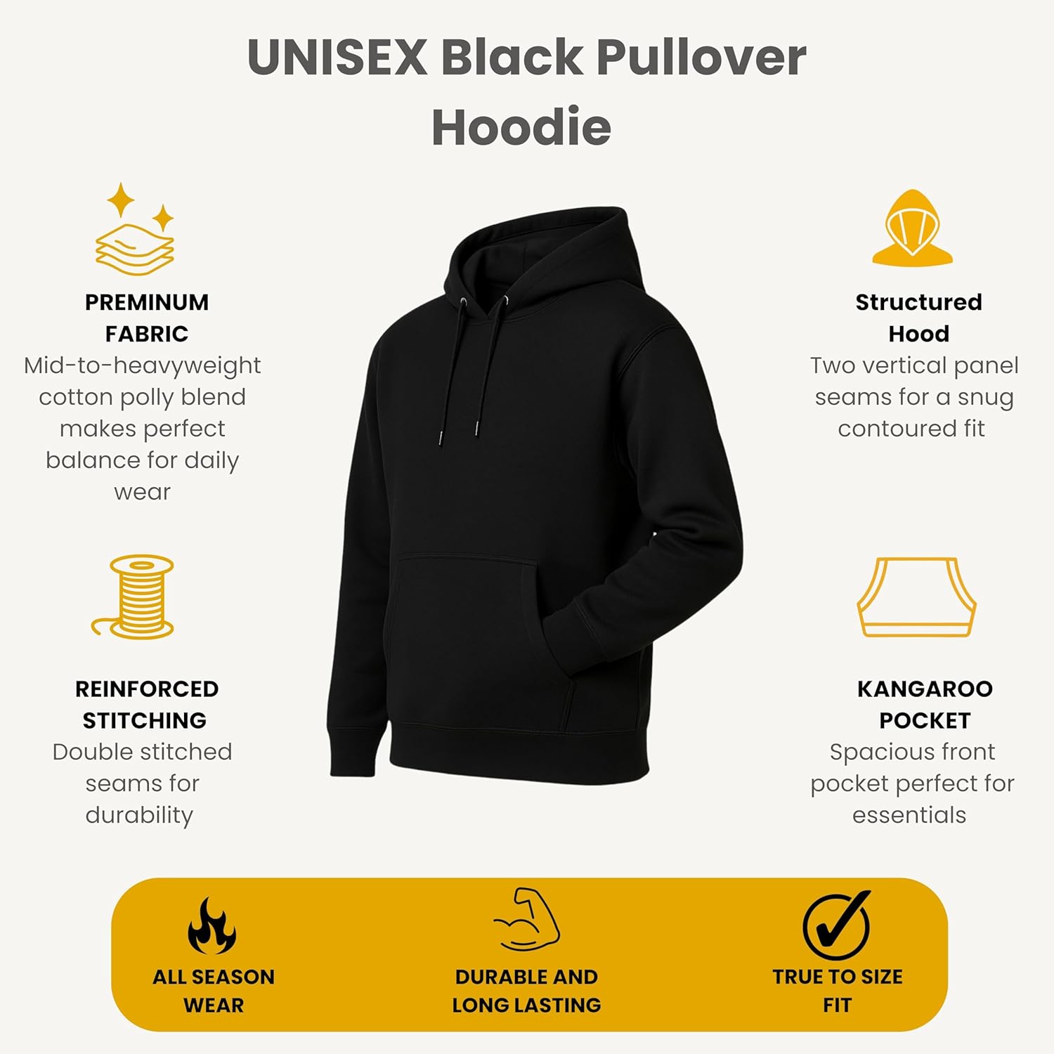 Men's Cotton Fleece Pullover Hoodie Sweatshirt