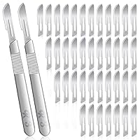 Vista 9 de 20 cuchillas de bisturí #10, cuchillas quirúrgicas estériles con asas #3 y caja de almacenamiento, cuchillas de acero de alto carbono envueltas