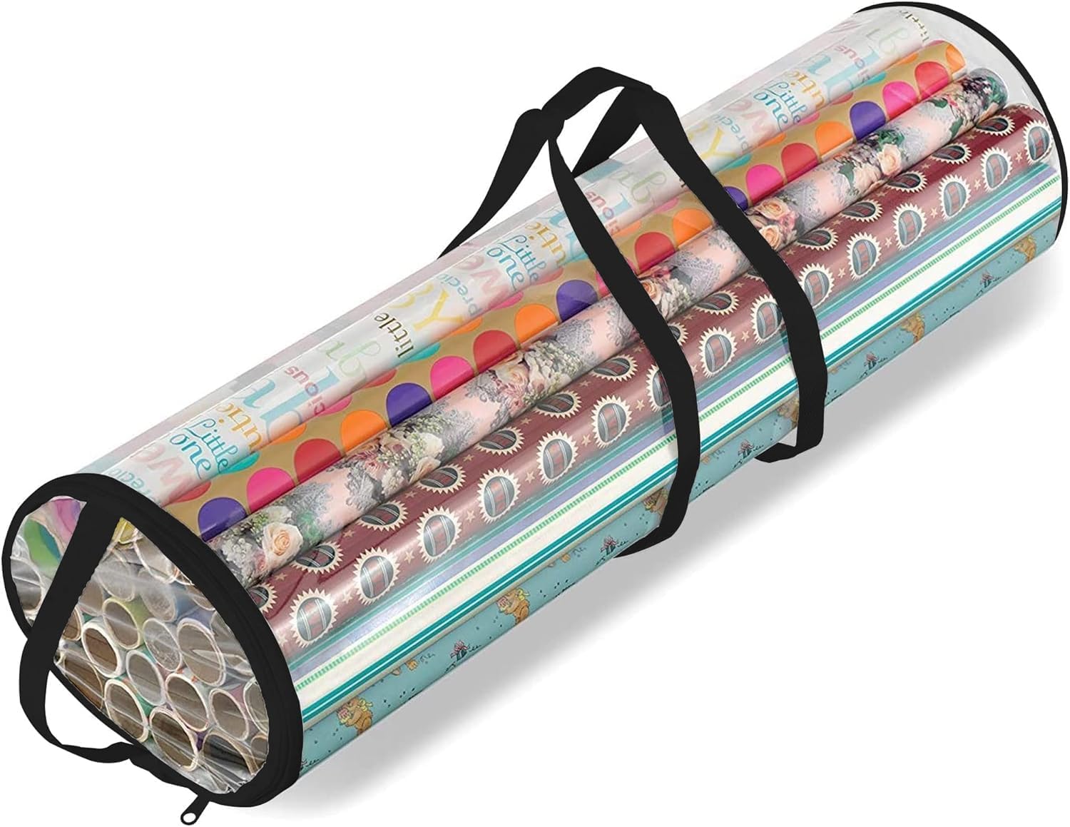 RAM ONLINE Christmas Cylinder Gift Wrap Storage Clear Bag Wrapping Paper Organiser Xmas Christmas Tidy – Stores Baubles Tinsels Lights Bows Heavy Duty Material
