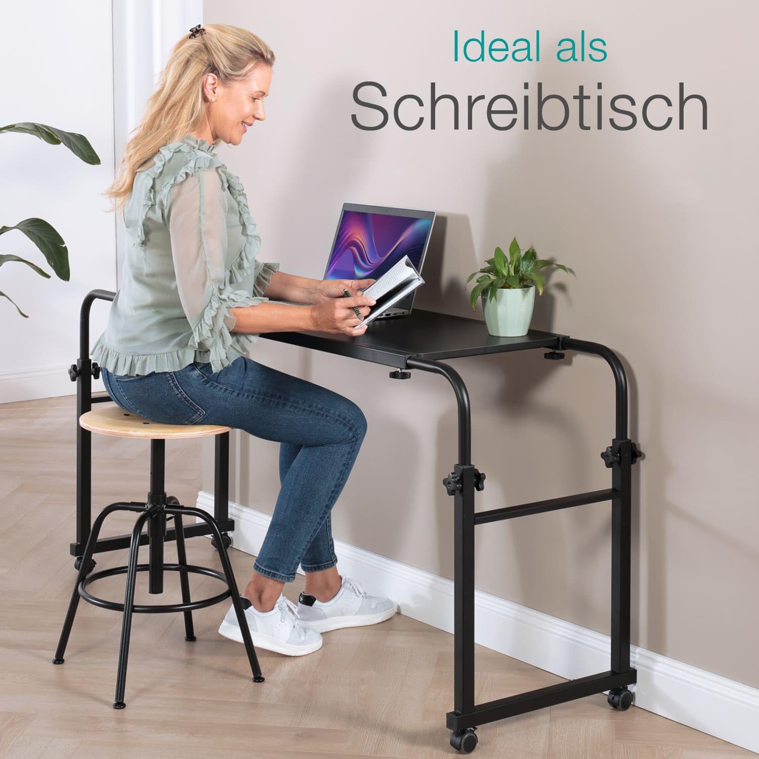 ELONEO Über-Betttisch auf Rollen höhenverstellbar/breitenverstellbar, Overbed Table, Mobiler Schreibtisch, Pflegetisch, Laptoptisch, Bettbeistelltisch, Breite 119-190 cm & Höhe 78-120 cm