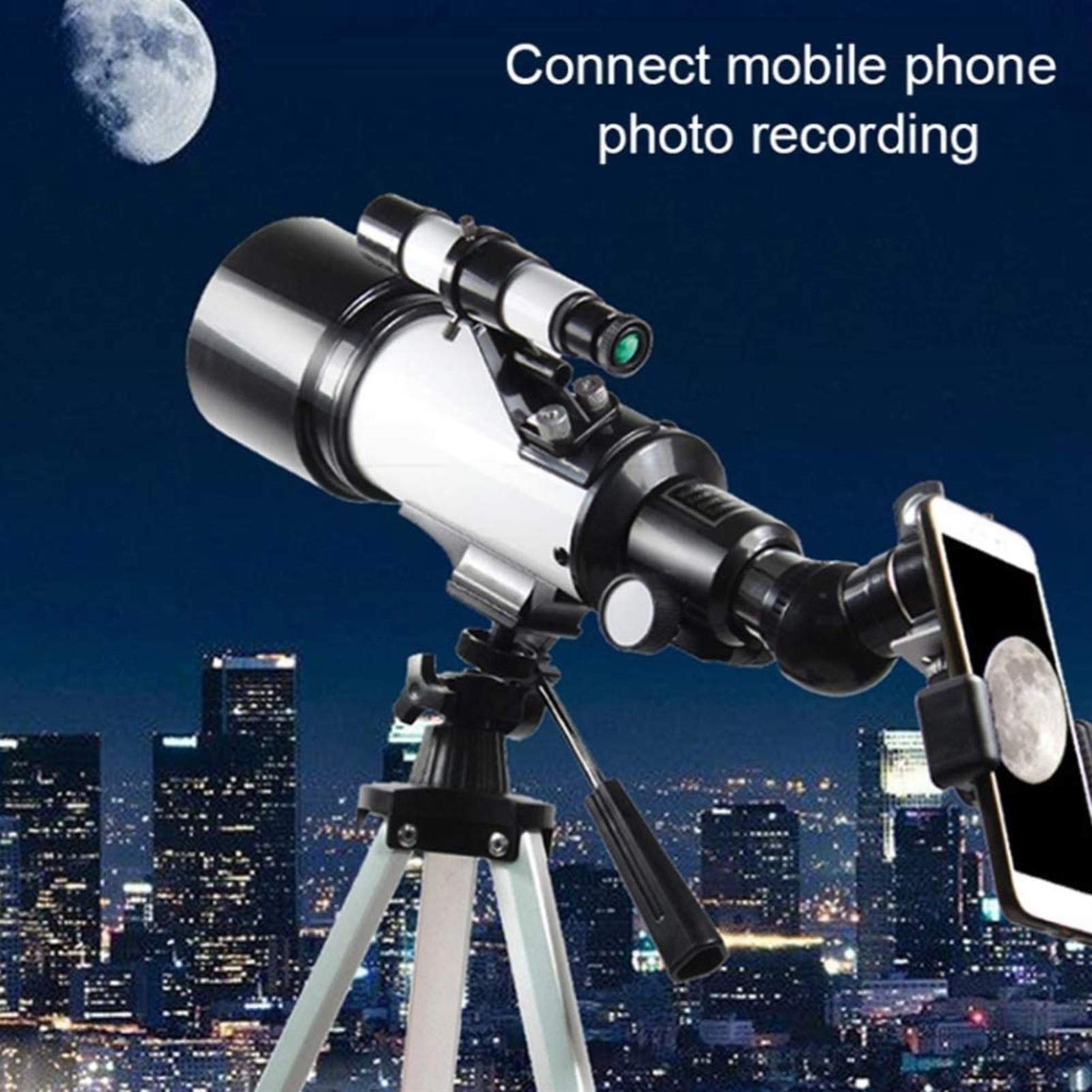 Teleskopy dla dzieci, luneta podróżna teleskopu dla dzieci początkujących, apertura 70 mm, odległość 400 mm, celownik okularowy na statywie i adapter do smartfona