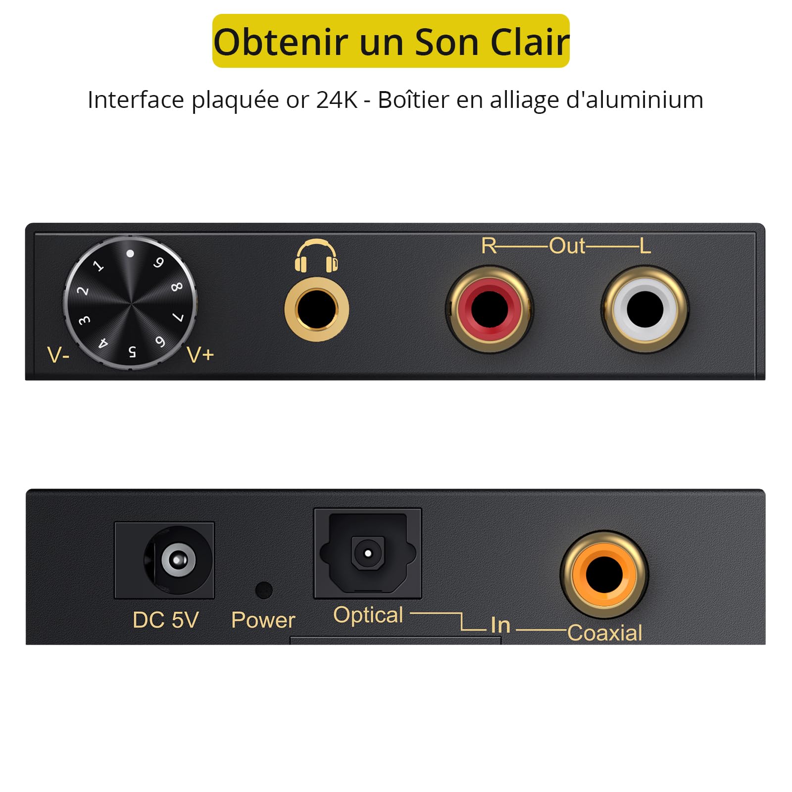 PROZOR Convertisseur Audio DAC 192kHz Compatible Dolby AC-3 DTS 5.1CH Décodeur Optique/Coaxial vers RCA 3.5mm avec Volume
