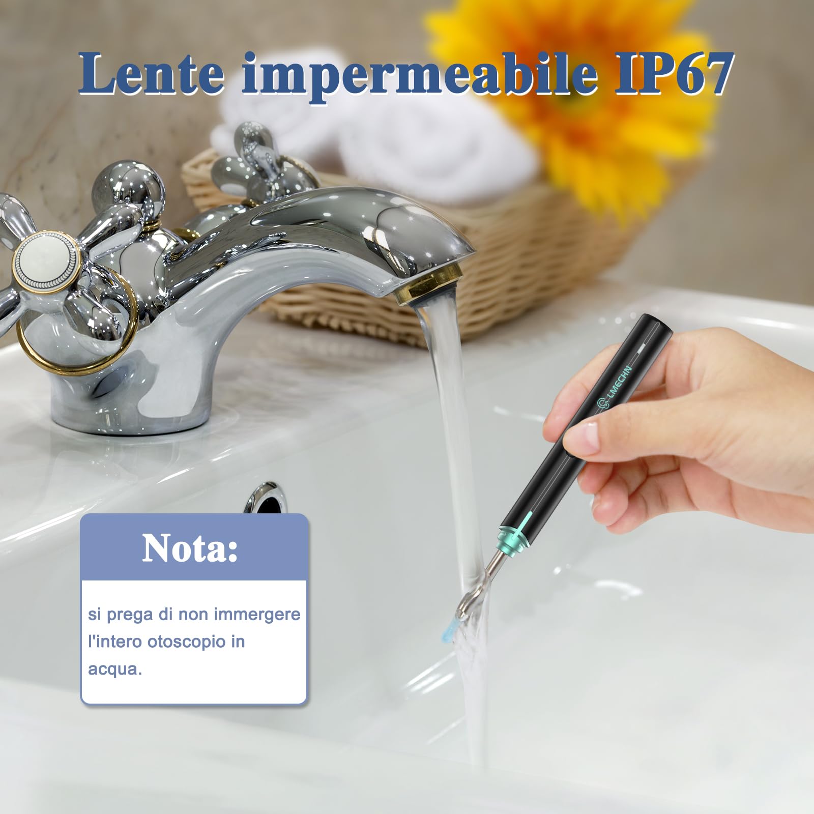LMEHCN Otoscopio per Pulizia Orecchie - Pulisci Orecchie con Visione 1080P, 6 Luci LED, IP67 Impermeabile, Diametro 3 mm, Compatibile con iPhone iPad e Telefoni Android, Nero