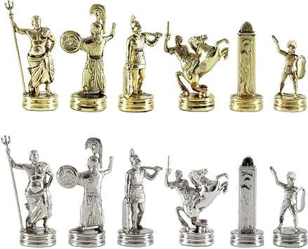 Manopoulos Greek Mythology Chess Set - Brass&Nickel - Without Chess Board