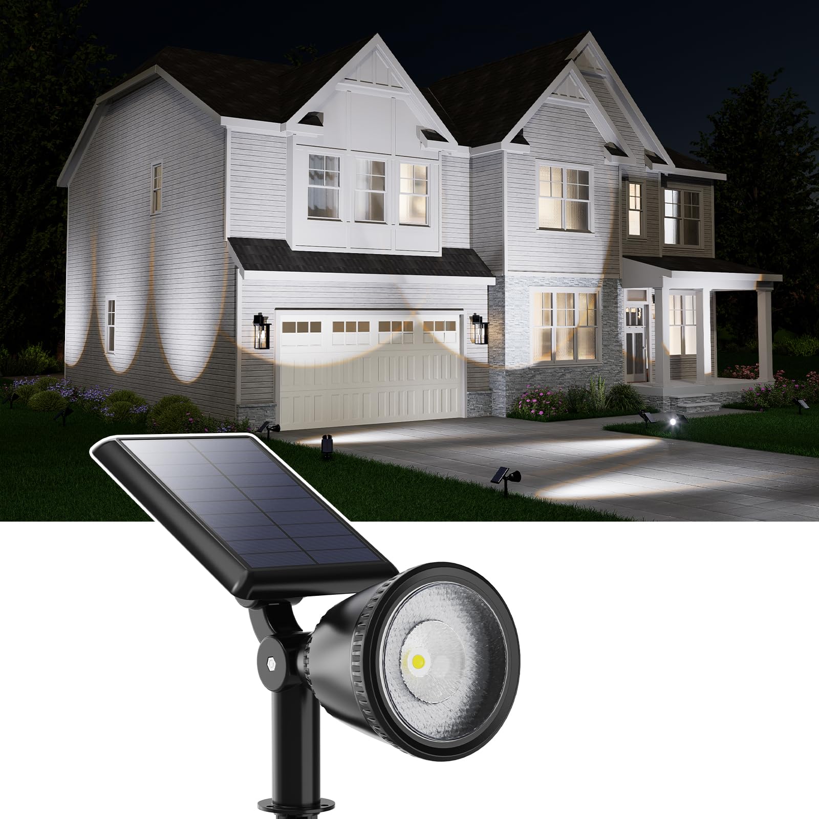 Solar Powered Sunset Spotlight Outdoor Waterproof Spot LED Accent Landscape Uplight for Outside Trees, House Flag, Sculptures, Lawn, Wall, Yard and Garden, Independently Adjustable Light & Panel