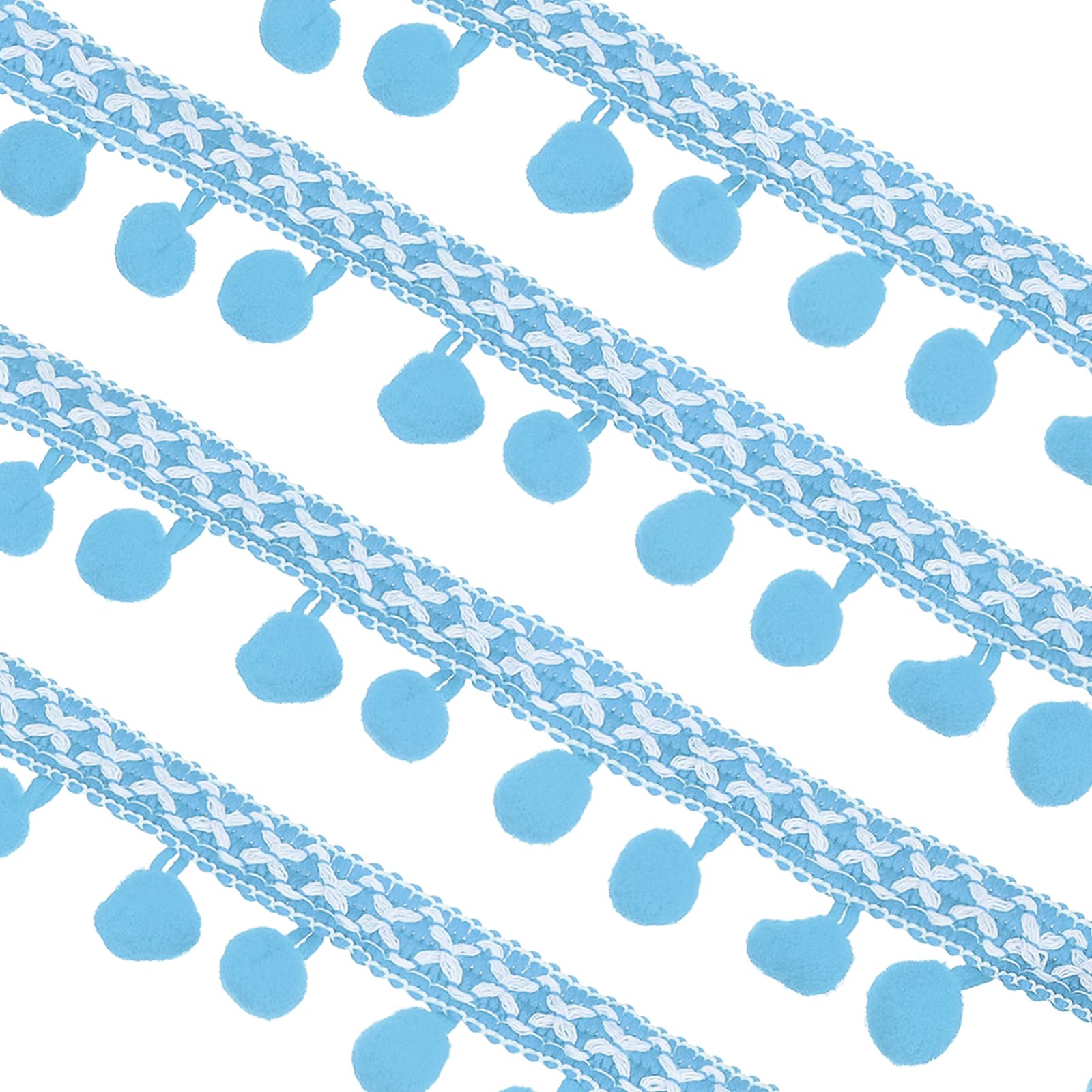 sourcing map Embroidered Pompoms Trim Ribbon, 10Yards Polyester Pom Pom Trim Fringe, Woven Embroidery for DIY Sewing Crafts Clothing Decoration, Sky Blue