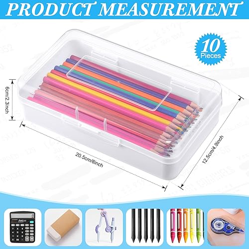 Miniatura 2 de 10 cajas de lápices de plástico a granel transparentes de gran capacidad con tapa hermética a presión, caja de lápices de lápices de almacenamiento,