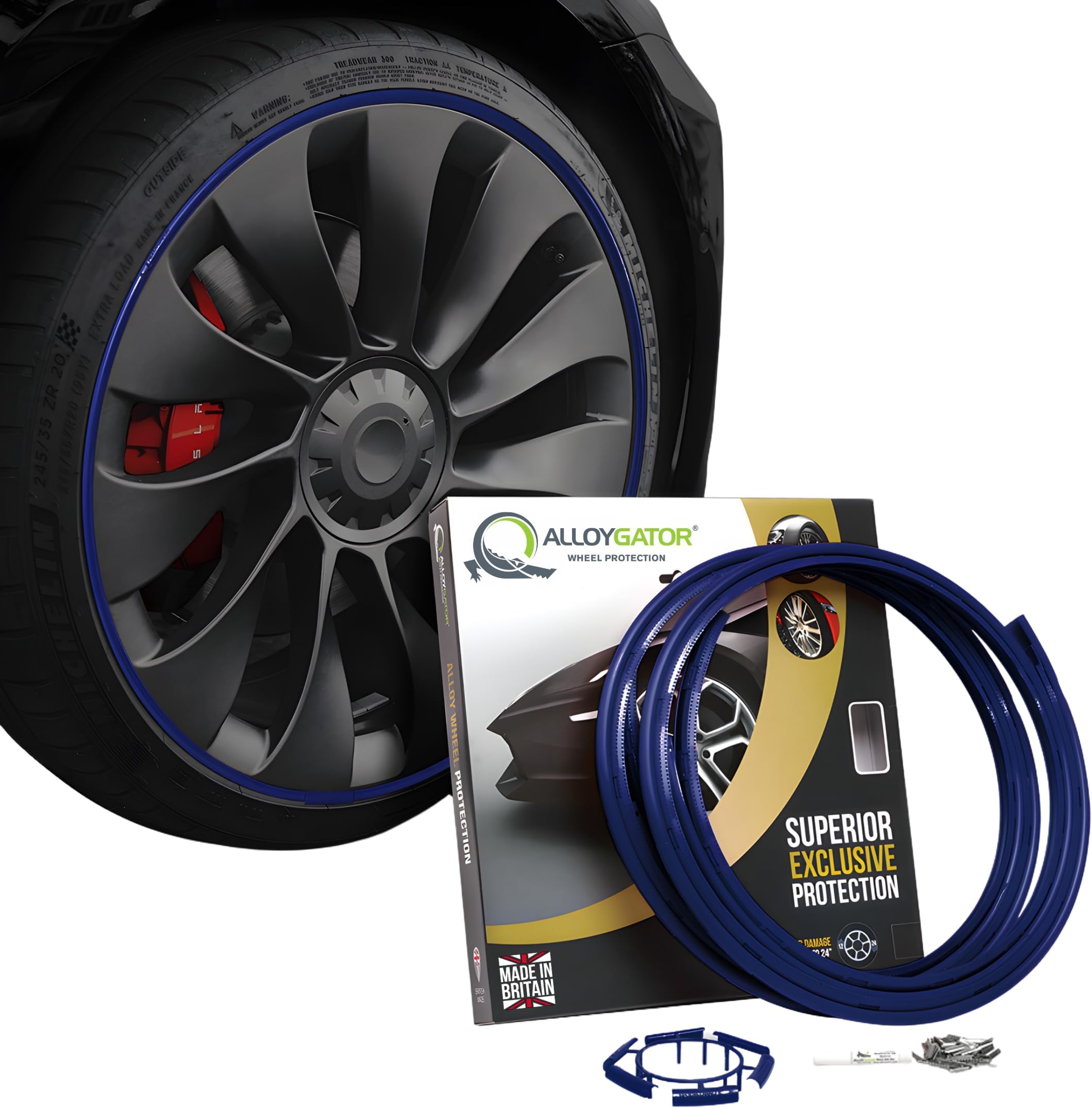 AlloyGator Blue Alloy Wheel Protectors For Upto 24" Wheels | Fits All Cars | Premium Quality Rim Protectors | 15 Colours Available