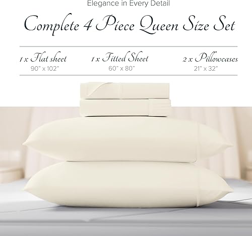 Miniatura 3 de Carressa Linen Juego de sábanas 100% algodón egipcio, tamaño Queen, juego de sábanas de lujo de 1500 hilos de algodón egipcio de 1500 hilos (4