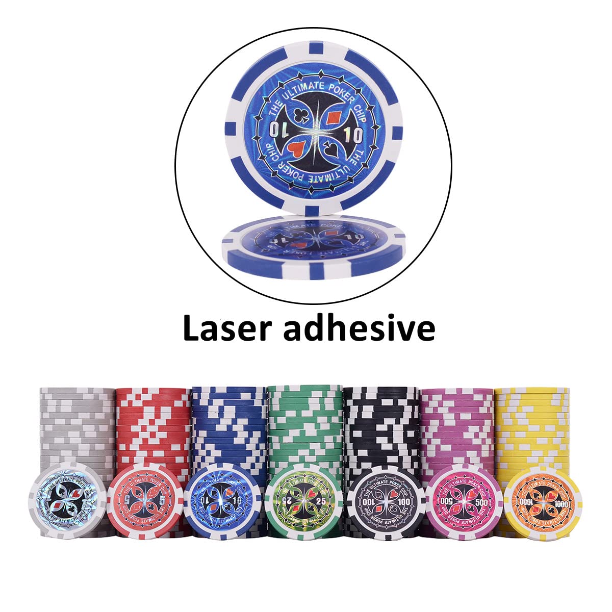 COSTWAY Zestaw żetonów pokerowych z 300szt laserowych żetonów (11,5 grama), karty pokerowe, 5 kości, aluminiowe etui do Texas Holdem, Blackjack, Roulette