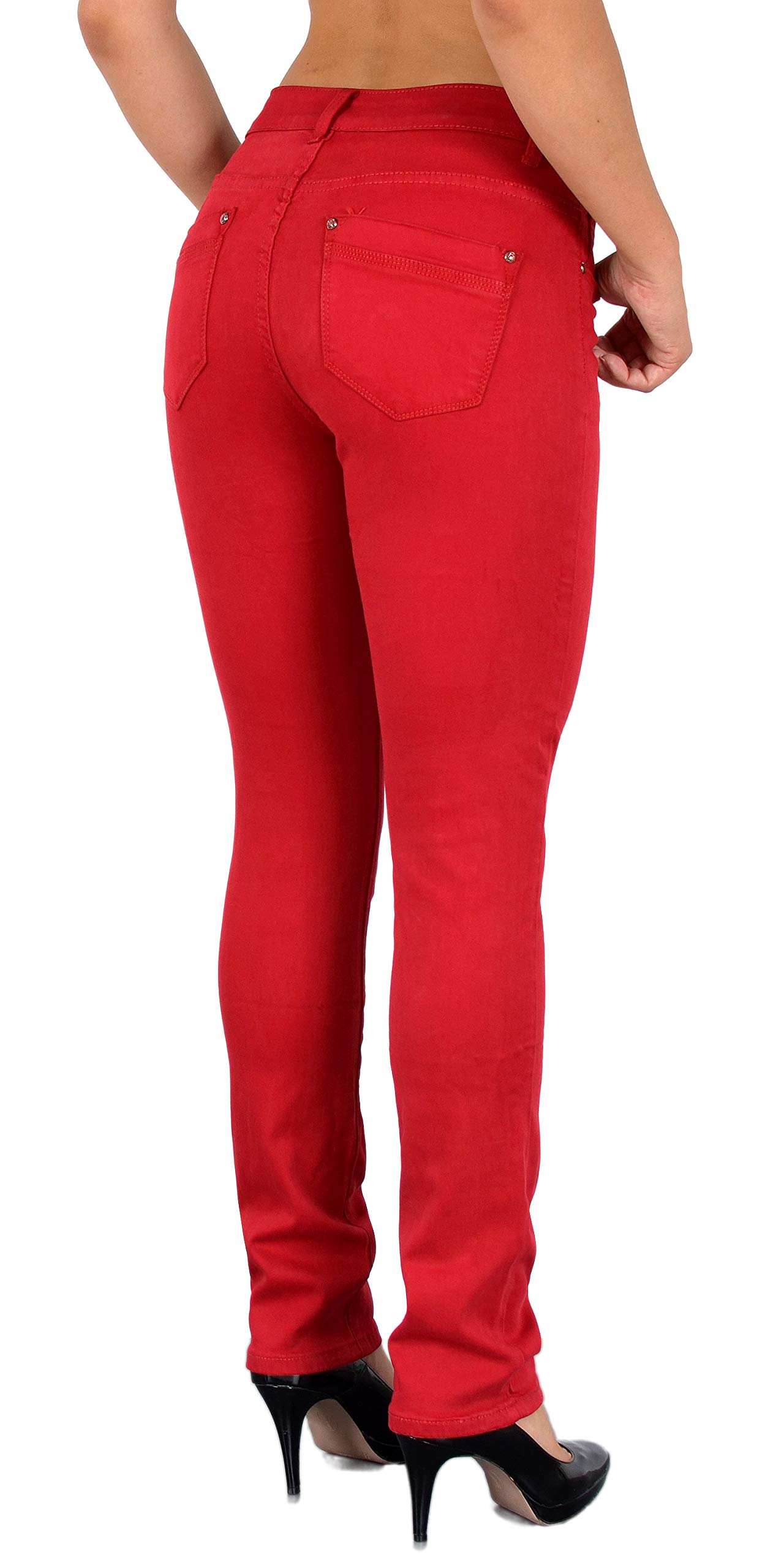 ESRA High Waist Jeans Damen Straight Damen-Jeans Stretch Business Hose gerade Schnitt Jeanshose Übergröße Plus Size Große Größe G1300