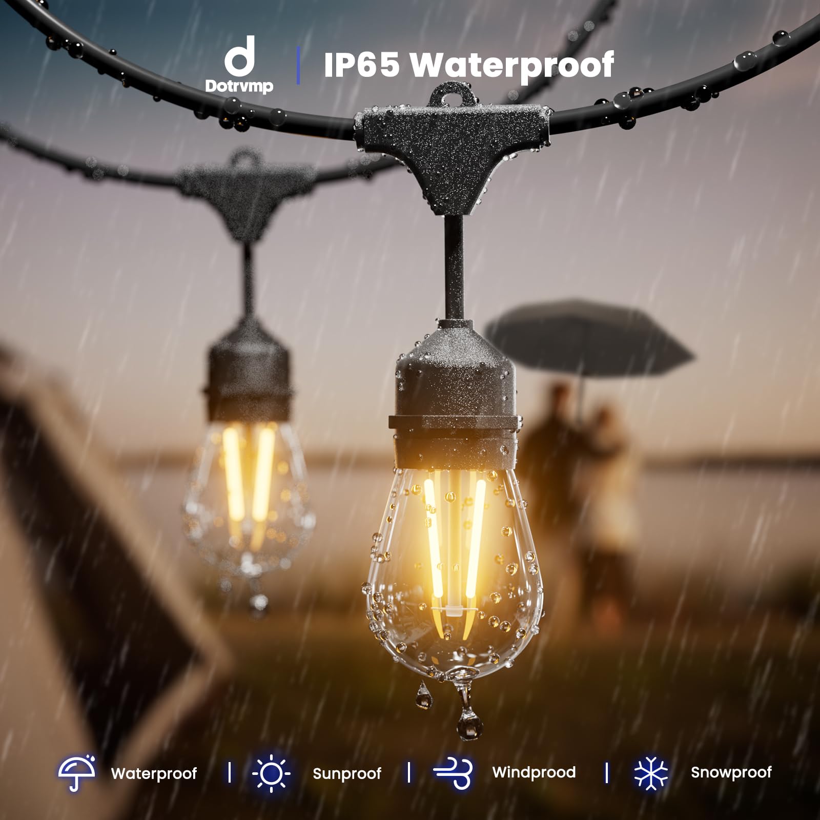 Dotrvmp S14 String Lights Main Powered 48FT 2W LED Outdoor Festoon Lights IP65 Waterproof Connectable Shatterproof - Image 2