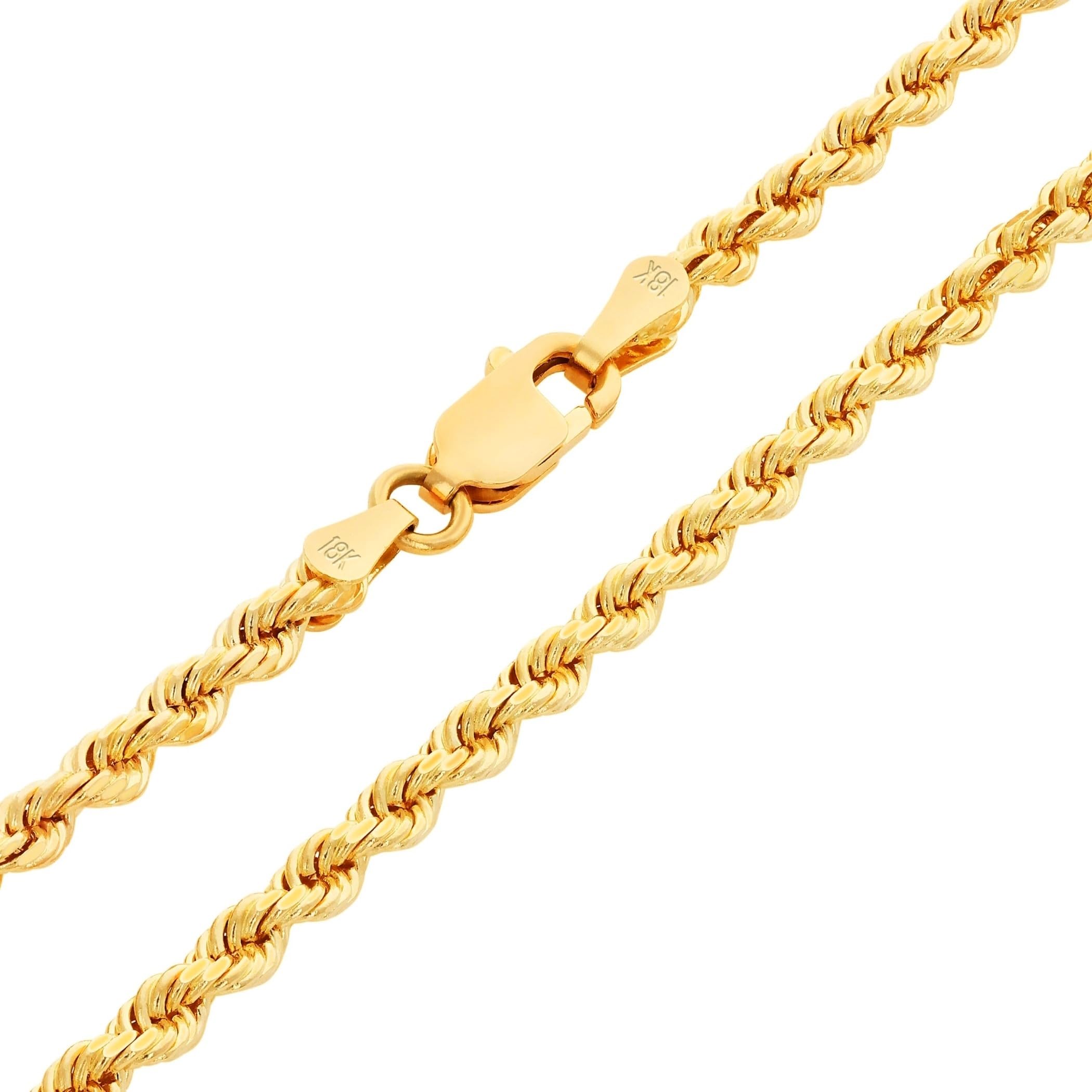 Nuragold 18k Real Yellow Gold 3mm Rope Chain Diamond Cut Necklace (16"-26") Italian Jewelry for Men & Women