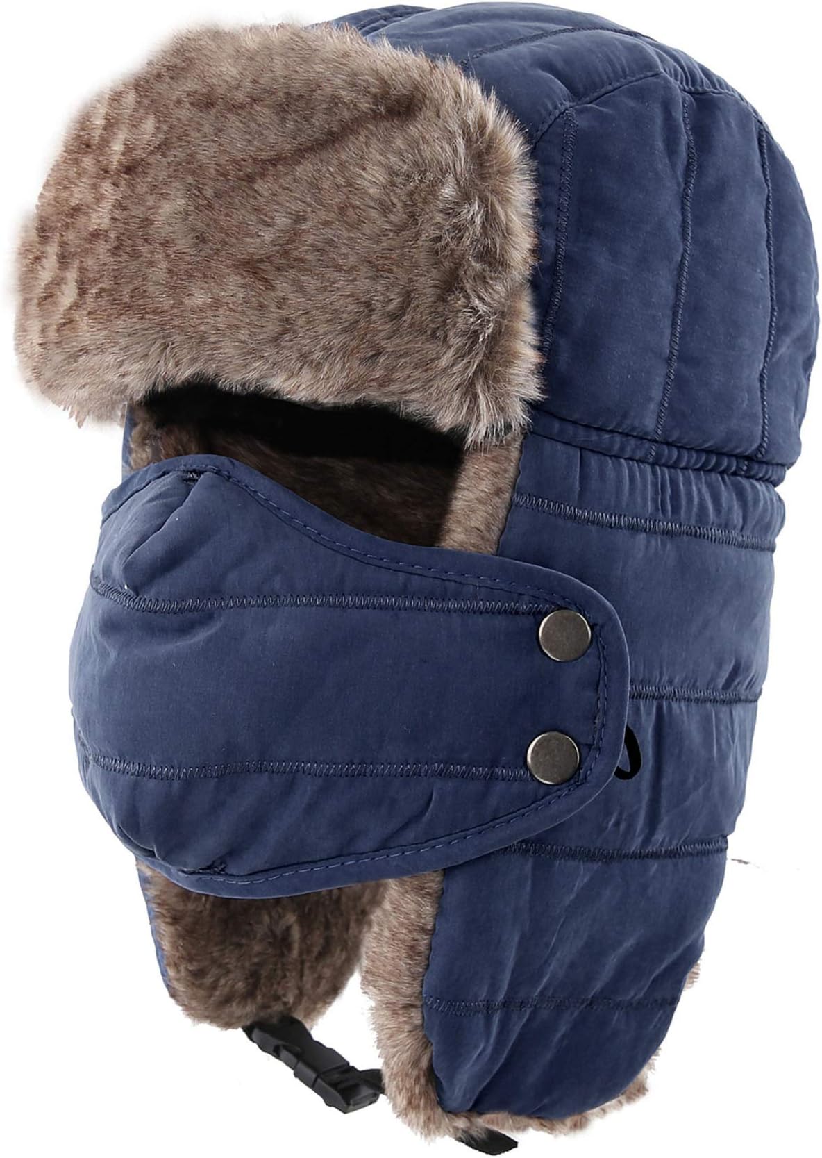Men's Trooper Trapper Hat Warm Winter Hats with Removable Face Mask Earflaps Faux Fur Hunting Outdoor Hat