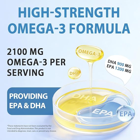 Omega 3 Fish Oil Capsules 4200mg High Strength, 1200mg EPA & 900mg DHA, Burpless Lemon Softgels, Omega 3 Supplement for Adults, Norwegian Fish Oil, Non GMO, 240 Capsules
