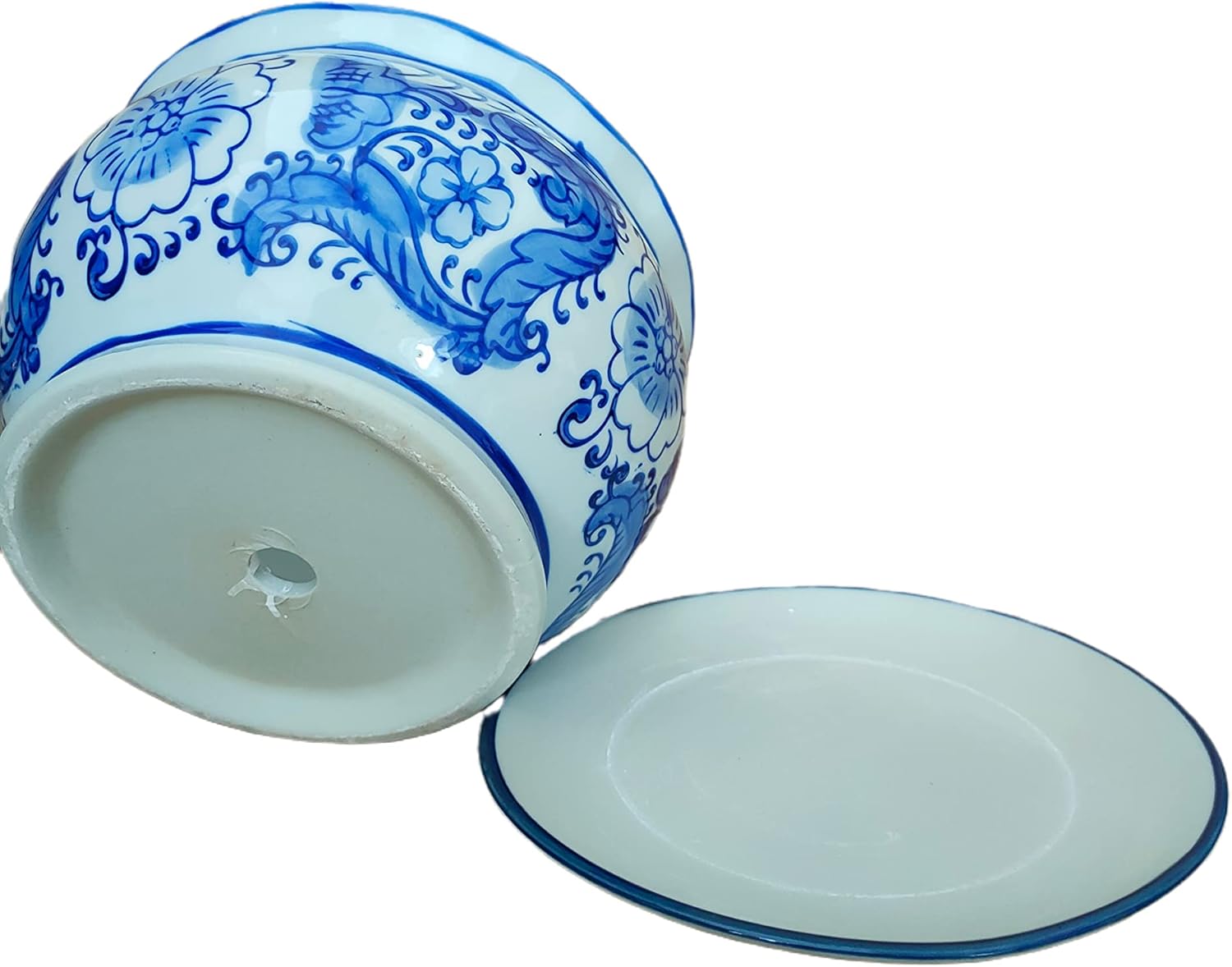 Small Blue and White Porcelain Flower Pot Set of 3 Oriental Ceramic Flower Plant Pots Indoor with Porcelain Saucer for Garden and Indoor,Mini Flower Pot Set of 3