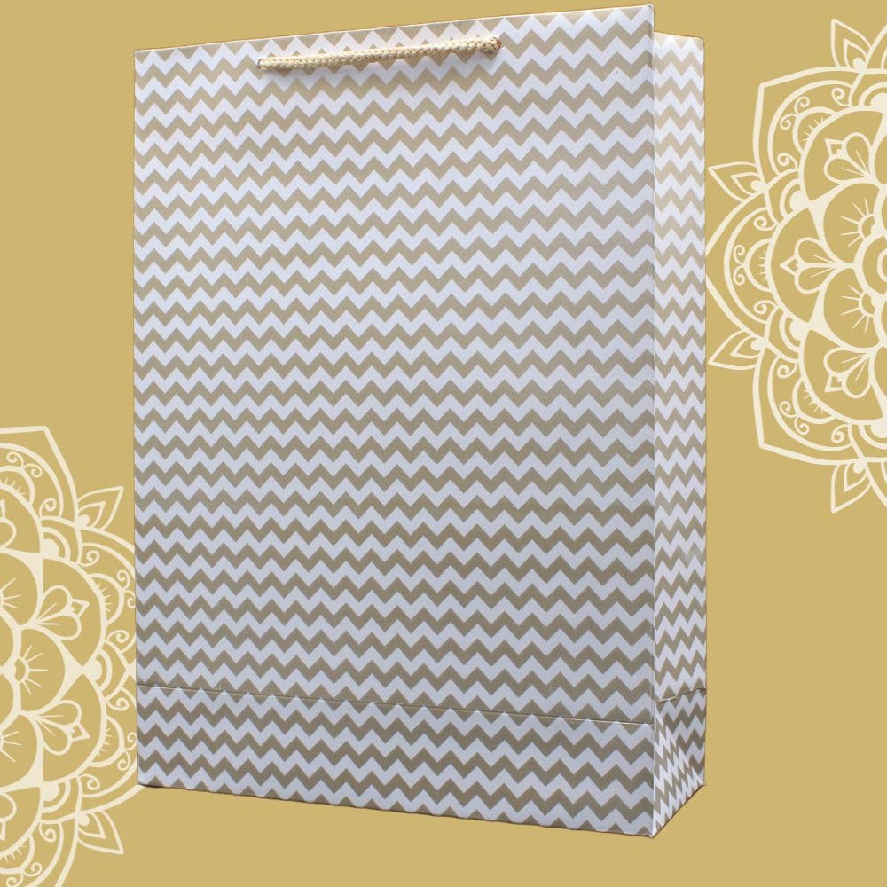 Arrow Paper Products Golden Wave Design Paper Gift Bags for Return Gifts | Weddings | Birthday | Holiday Presents & Gifting (Size 28x20x7.6 cm | Pack of 80)