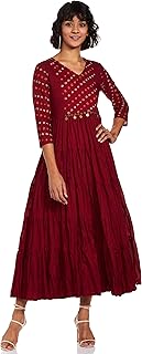 BIBA Women's Cotton Pleated Maxi Dress