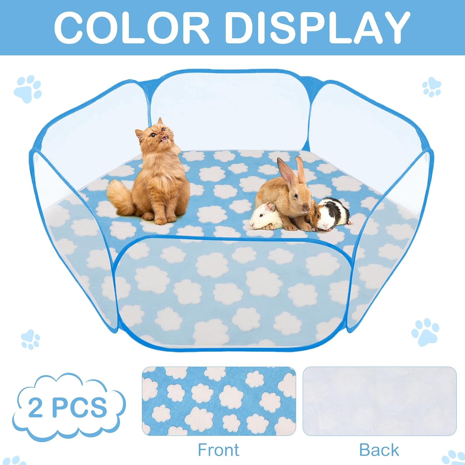 Preboun 2 Pcs 47" Guinea Playpen Pad Reusable Dog Liner, Blue, Cloud