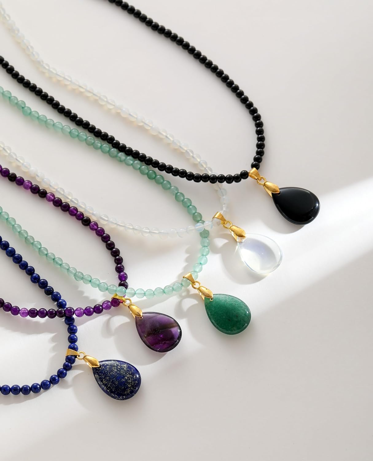 Healing Natural Stone Beads pendant necklace for Women Real Crystal Turquoise Moonstone lapis lazuli amethyst Obsidian chocker necklace Gemstone necklaces Jewelry for Women - Image 4