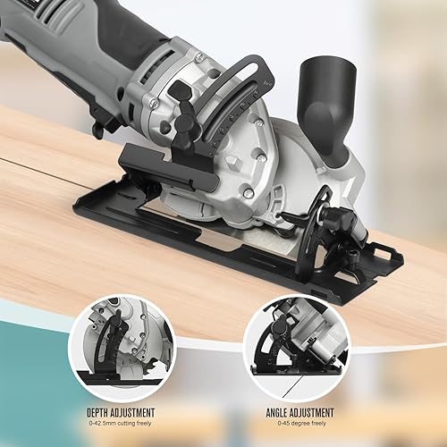 Miniatura 5 de Mini sierra circular de 710 W, sierra compacta con cable de 5200 RPM y 6 amperios con TCT 24T de 4-12 pulgadas y hoja HSS 60T, regla guía paralela,