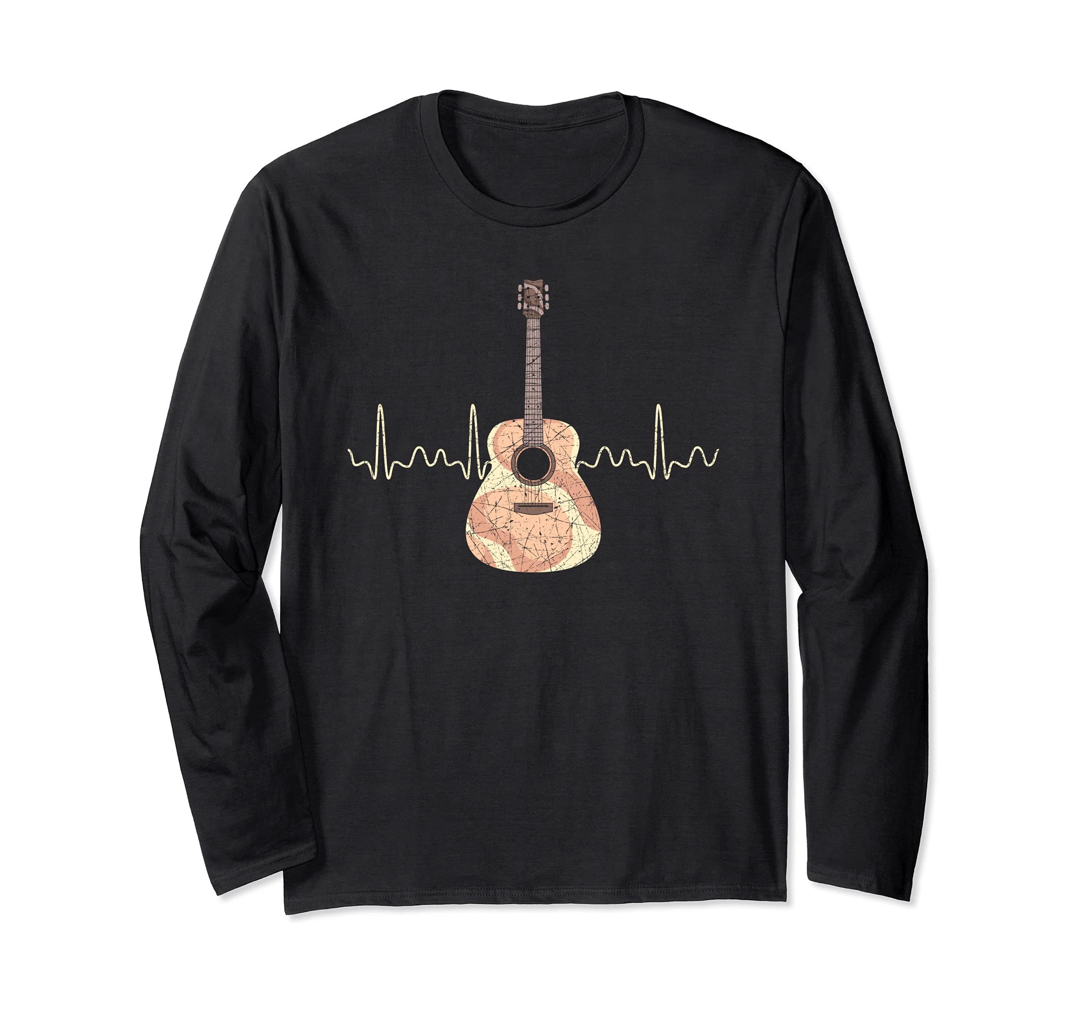 Guitarist Heartbeat Acoustic Guitar Player Musician Guitar Long Sleeve T-Shirt, Black
