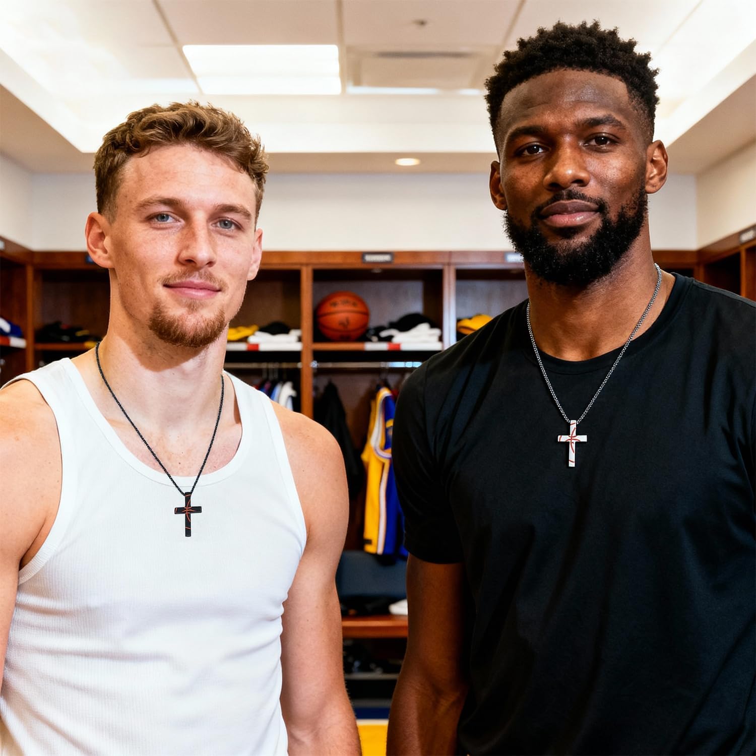 2 PCS Basketball Stainless Steel Cross Necklace for Men, Cross with Bible Verse Stainless Steel Pendant Necklace, Religious Sports Gifts for Men - Image 6