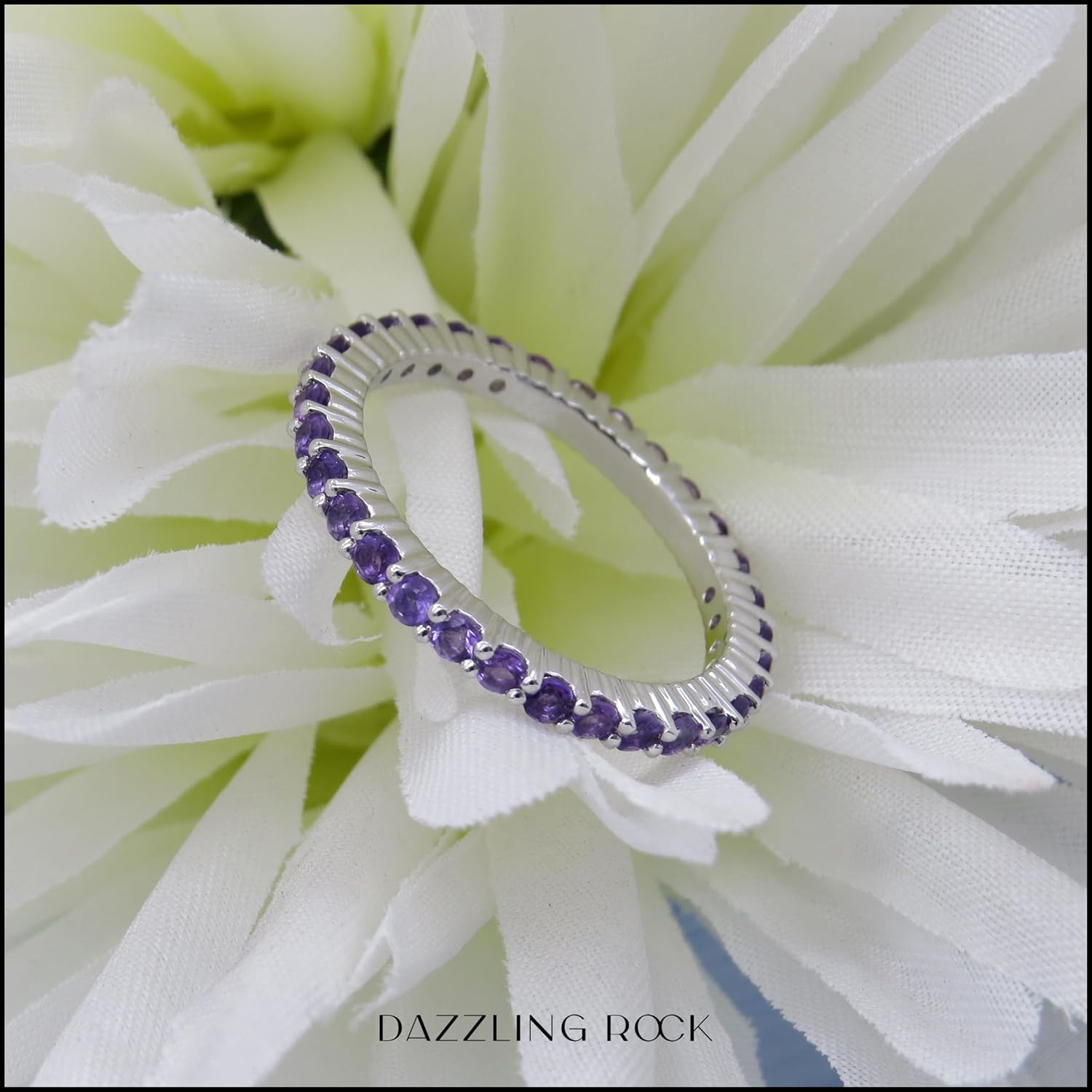 Dazzlingrock Collection Valentine's Day Gift 1.00 Ctw 14K Solid Gold Round Amethyst Womens Eternity Wedding Anniversary Stackable Band