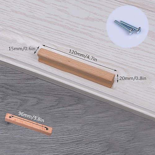 Miniatura 2 de KDDEON Tiradores de madera maciza de haya para armarios y puertas, con tornillo (centro de orificio de 3.780in)