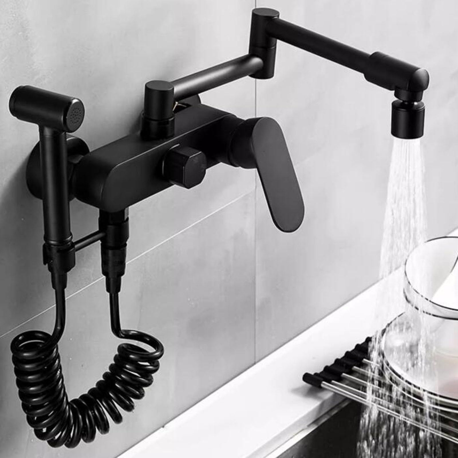 Mitigeur cuisine laiton noir escamotable eau chaude froide orientable - 8