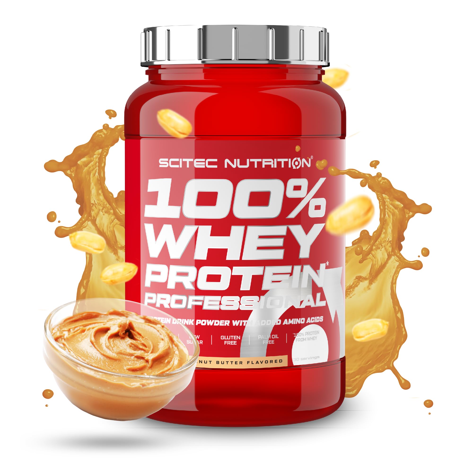Scitec Nutrition 100% Whey Protein Professional – Enhanced with Extra Amino Acids & Digestive Enzymes – Gluten-Free – Palm Oil Free, 920 g, Peanut Butter
