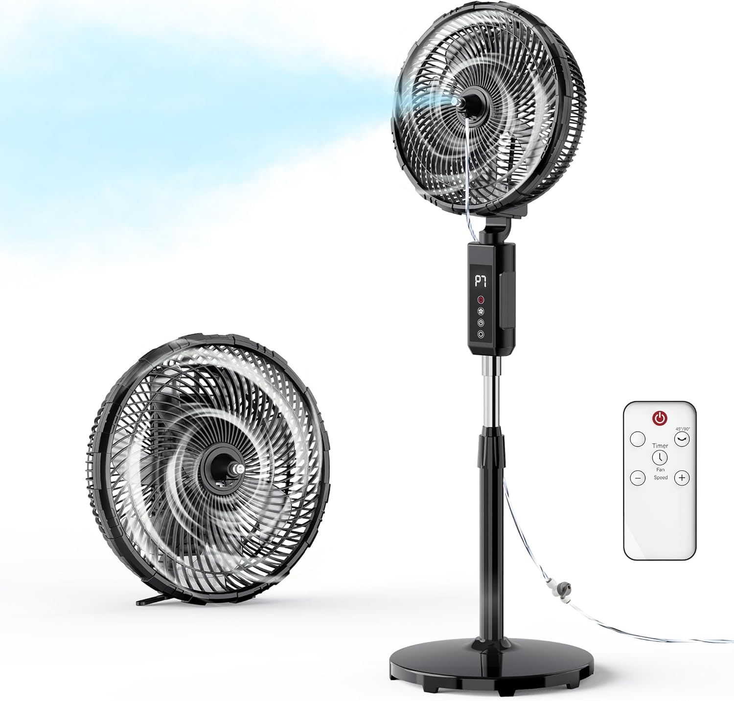 Outdoor Misting Fan, 12-Inch 20000mAh Outside Water Cooling Fan for Patios Bedroom, 2 In 1 Portable Standing & Tabletop Oscillating Fans with Mister Kit, Mist Fans with Remote/Spray/7 Gear/Timer