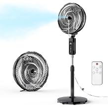 Outdoor Misting Fan, 12-Inch 20000mAh Outside Water Cooling Fan for Patios Bedroom, 2 In 1 Portable Standing & Tabletop Oscillating Fans with Mister Kit, Mist Fans with Remote/Spray/7 Gear/Timer