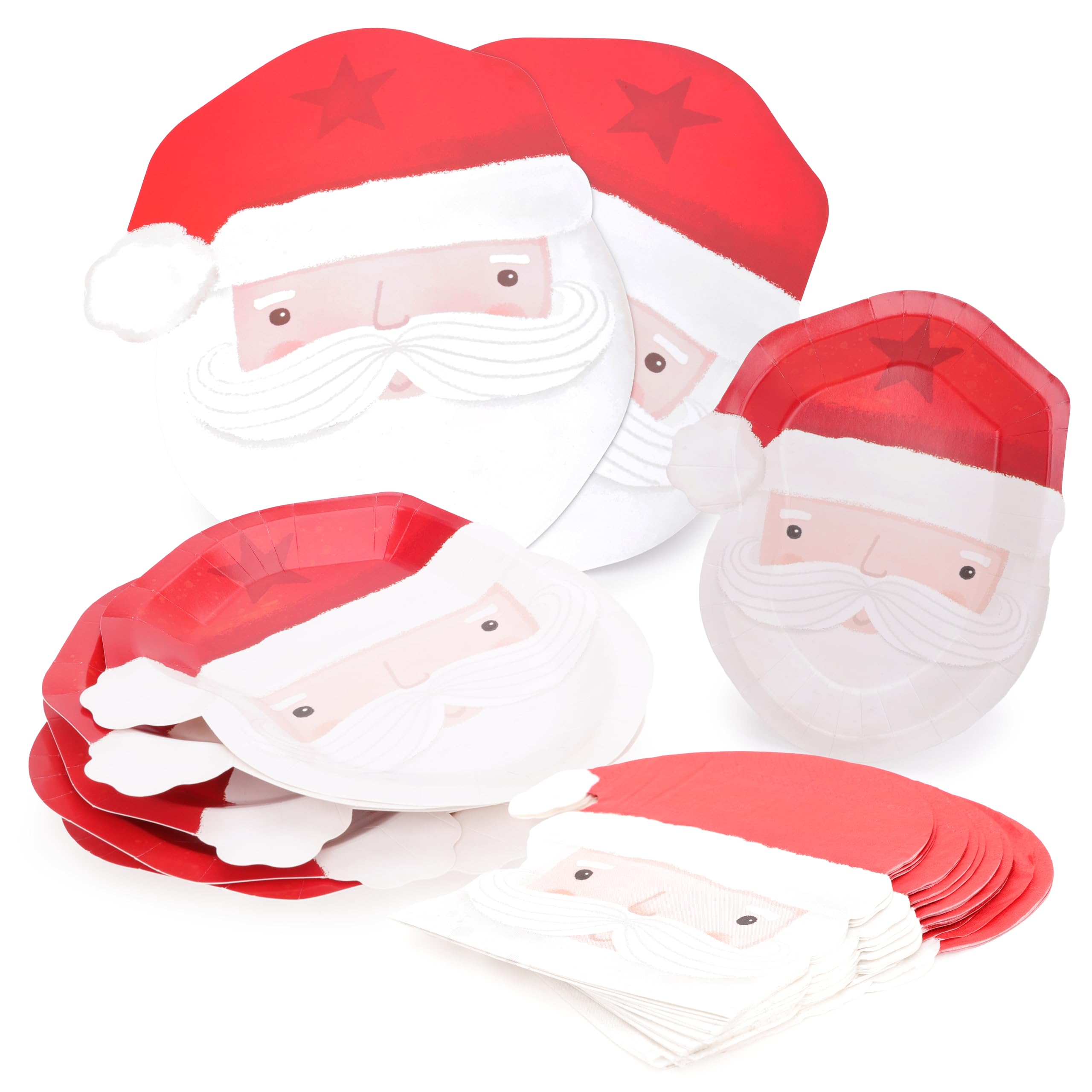 Toyland 46 Piece Father Christmas Shaped Party Bundle - 2 x Placemats, 32 x Napkins & 12 x Plates - Festive Christmas Party Tableware