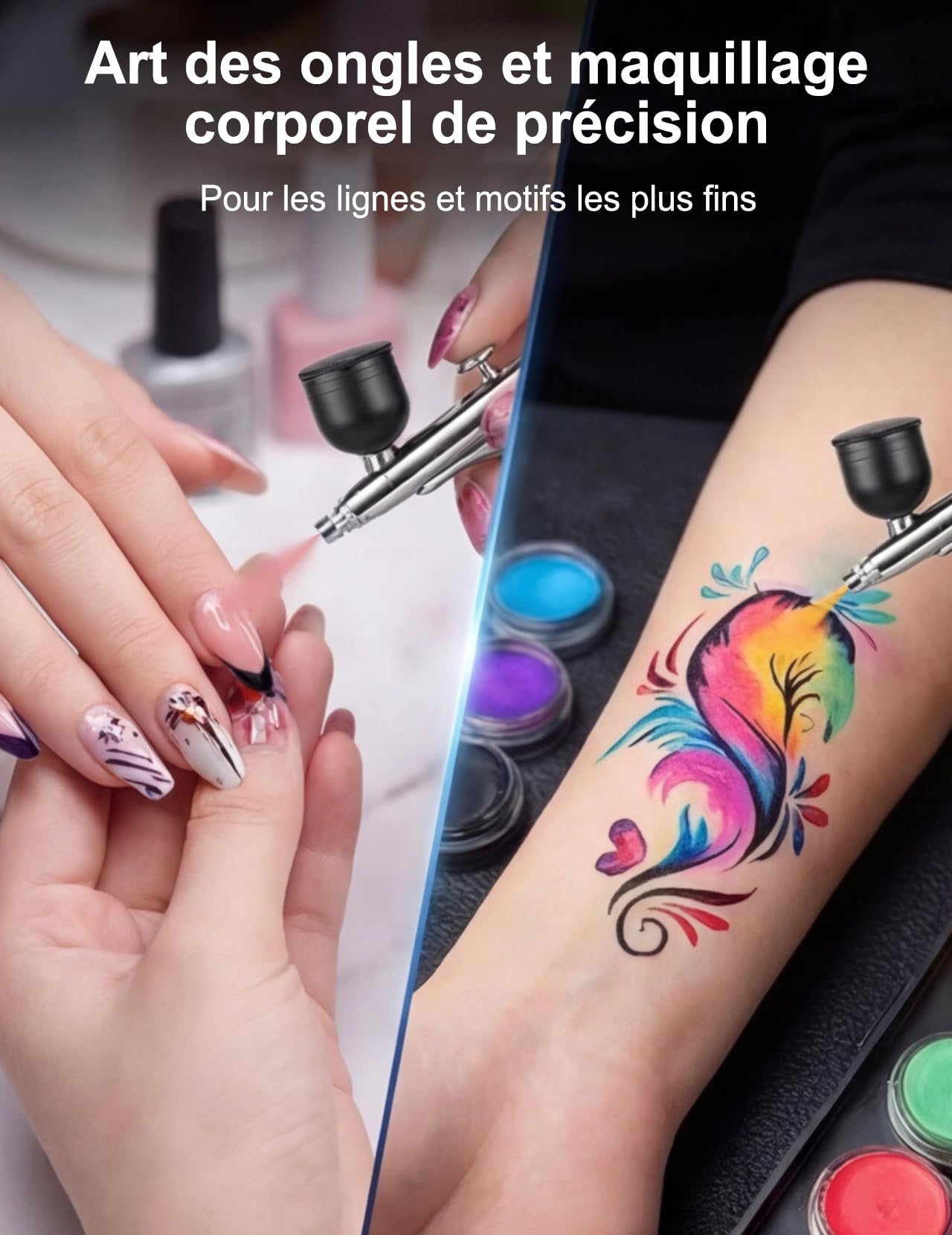 Kit aérographe avec compresseur sans fil, Standard | 800 mAh, 6-8 μ brume fine, 160-200 kPa, Double action, 3 gobelets Type-C pour nail art, maquillage, gâteaux, modélisme