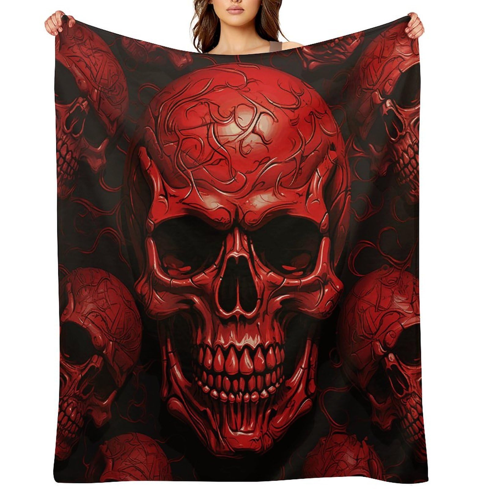 Red Skulls Throw Blanket for Couch and Bed Super Soft Warm Lightweight Throw Blankets Cozy Fuzzy Flannel Blanket Personalized Decorative Blankets for Sofa Decor 40"x50"