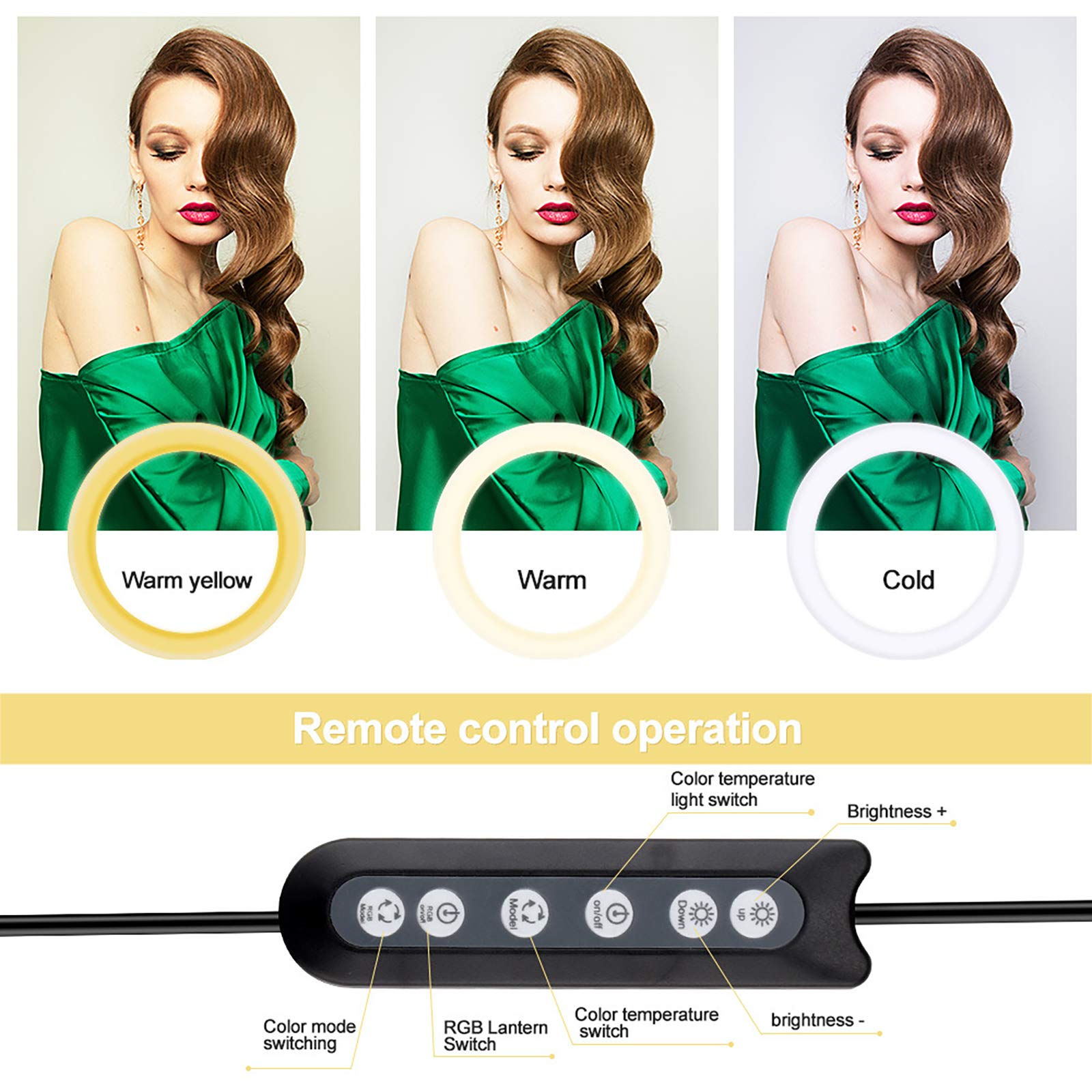 Luce ad Anello, Luce ad Anello a LED da 10 Pollici con 10 Colori RGB dimmerabili e 10 Livelli di luminosità, con Supporto per treppiede per Trucco Live Streaming Video Photography