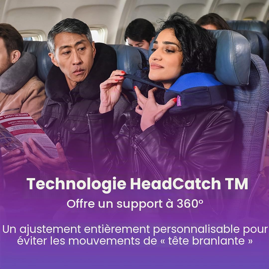 Cabeau The Neck's Evolution, TNE S3 Voyage Oreiller Cervical en Mousse à Mémoire de Forme - Oreiller de Cou avec Sangles de Fixation - Soutien à 360 Degrés pour Voyage, Maison, Bureau et Jeux - (Le