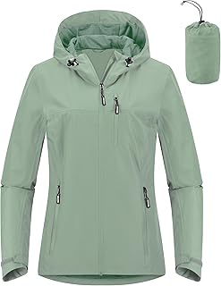 Damen Regenjacke 10000MM Wasserdicht Leichte Gefüttert Packbar Sportjacke Funktionsjacke Atmungsaktiv Fahrrad Jacke mit Kapuze